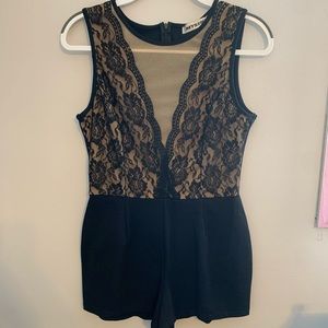 Black Mesh Romper with Lace